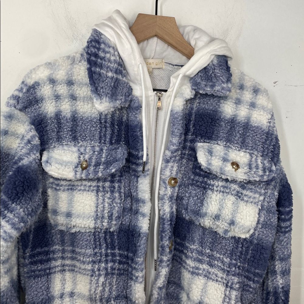 Madden Girl Plaid Sherpa Hoodie Jacket size Small Junior - Picture 2 of 16